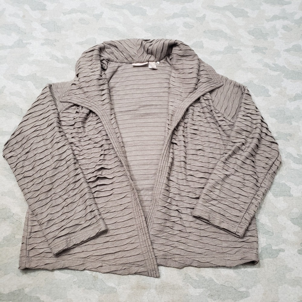 Chico's Cardigan Sweater Womens 3 Gray Textured Open Front Draped Shawl Collar